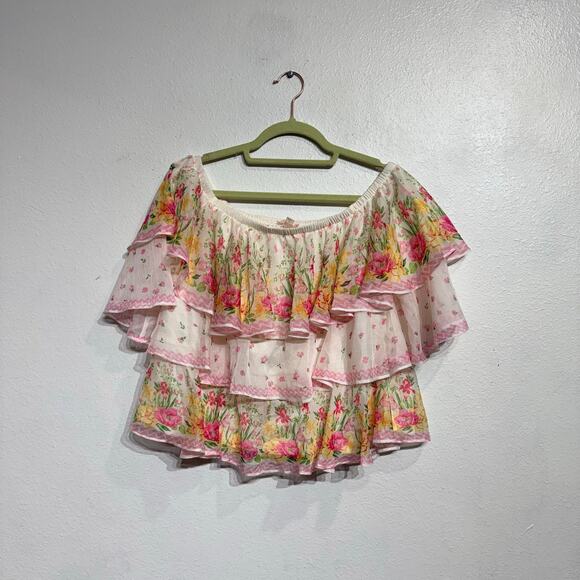 LoveColette Pink Floral Off Shoulder Blouse Sz S - Picture 1 of 10